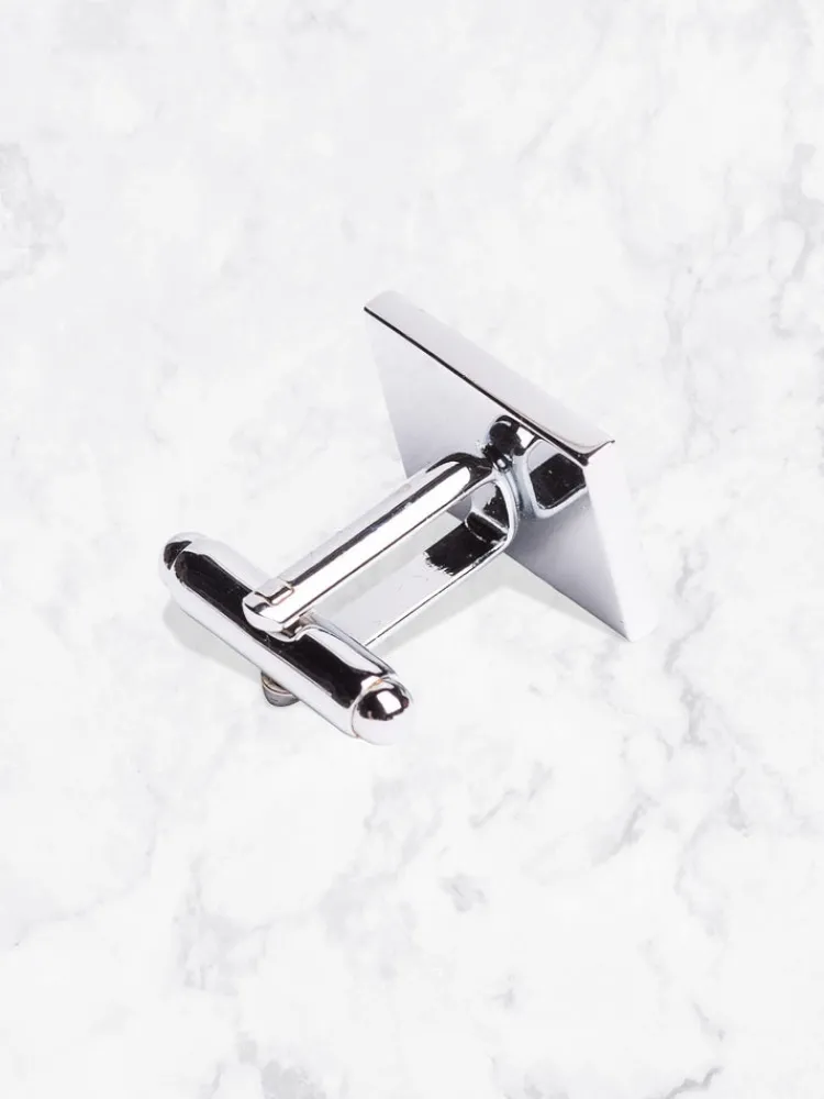 boutons_de_manchettes__mt_1-5.webp Palenzo Cérémonie | Accessoires Et Chaussures | Boutons de manchettes - Métal argenté rectangles blancs