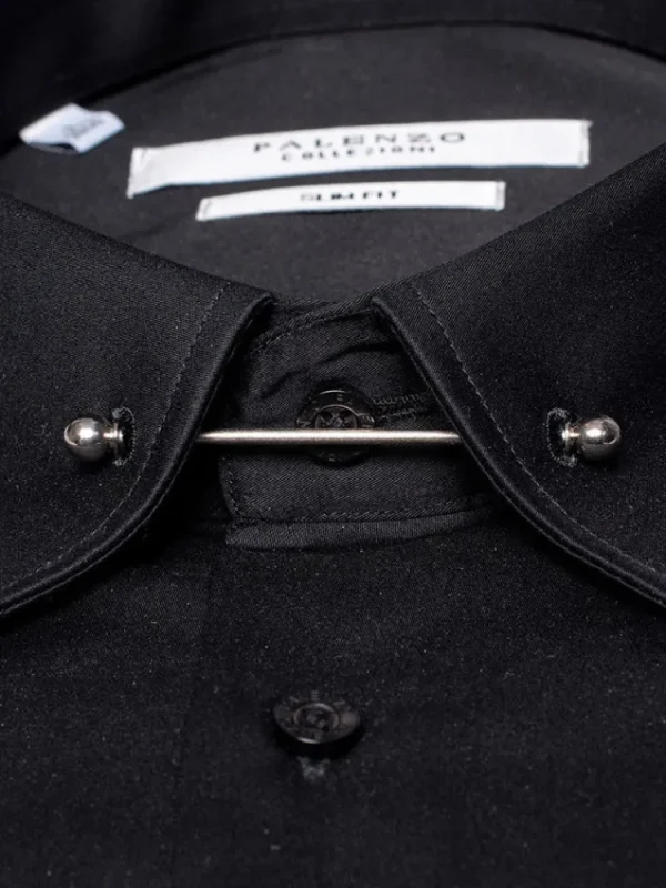 Palenzo Prêt-à-porter | Chemise col anglais avec barrette - Noir
