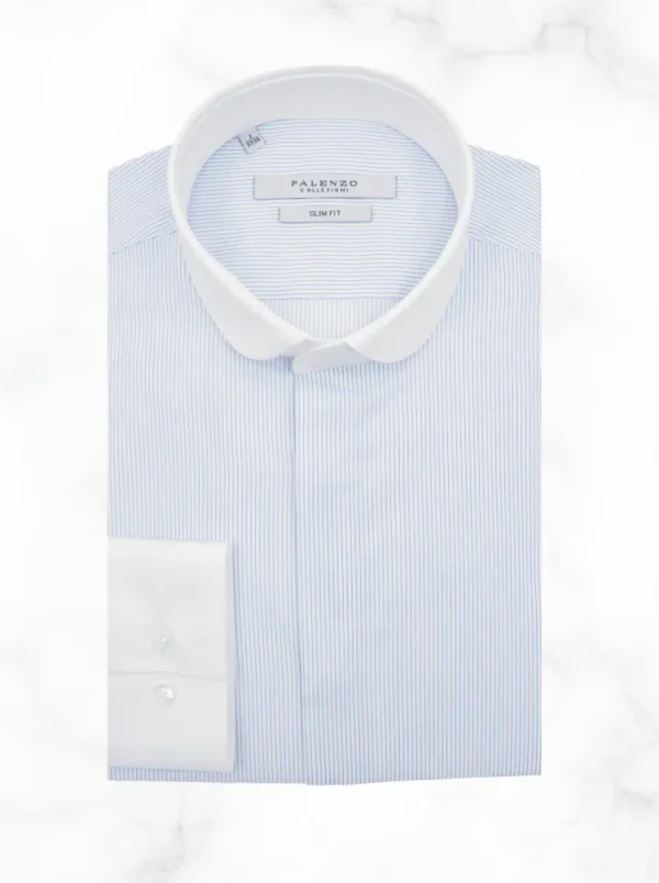 Palenzo Prêt-à-porter | Chemises | Chemise col club - Blanc et bleu ciel rayures