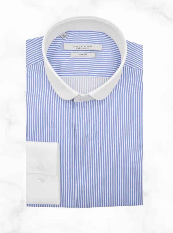 Palenzo Prêt-à-porter | Chemises | Chemise col club - Blanc et bleu marine rayures