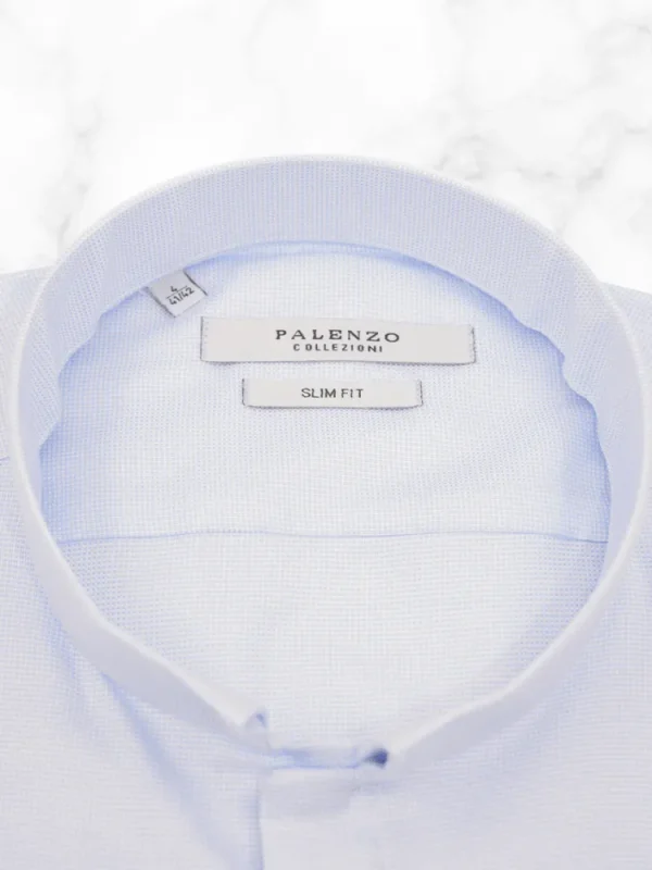 Palenzo Prêt-à-porter | Chemise col inversé - Bleu ciel micro carreaux
