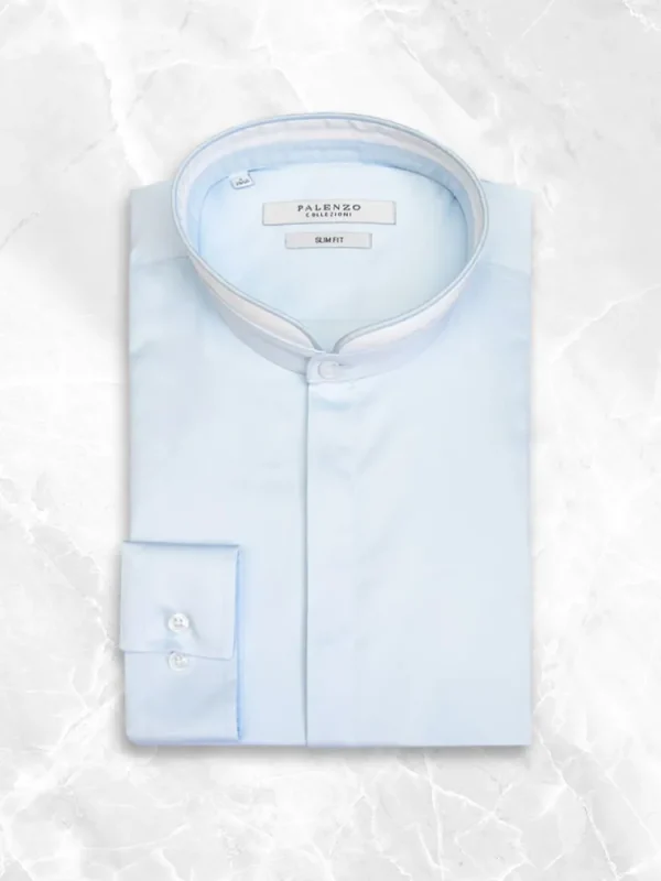 Palenzo Prêt-à-porter | Chemise col officier arrondi - Bleu ciel