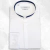 Palenzo Prêt-à-porter | Chemises | Chemise col officier arrondi - Blanc et bleu marine