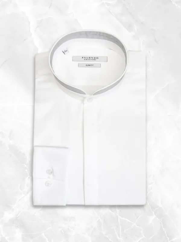 Palenzo Prêt-à-porter | Chemises | Chemise col officier arrondi - Blanc et gris