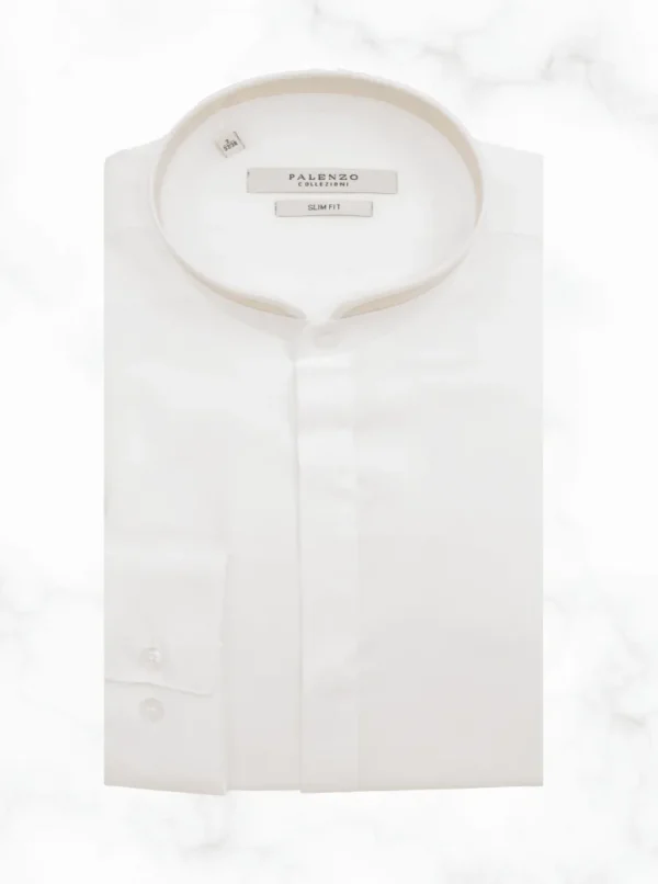 Palenzo Prêt-à-porter | Chemises | Chemise col officier arrondi - Blanc et beige