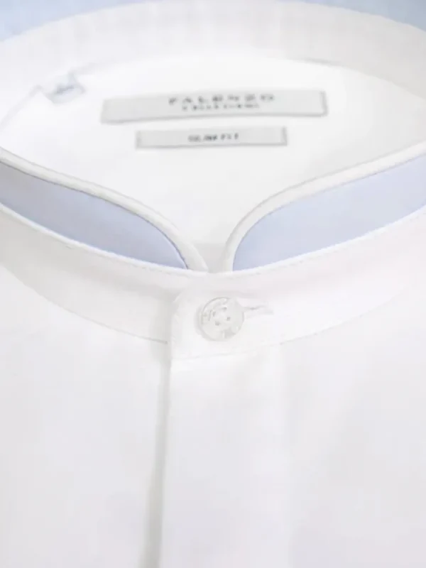 Palenzo Prêt-à-porter | Chemises | Chemise col officier arrondi - Blanc et bleu ciel