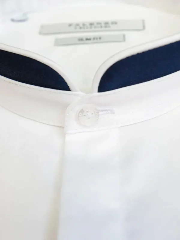 Palenzo Prêt-à-porter | Chemises | Chemise col officier arrondi - Blanc et bleu marine