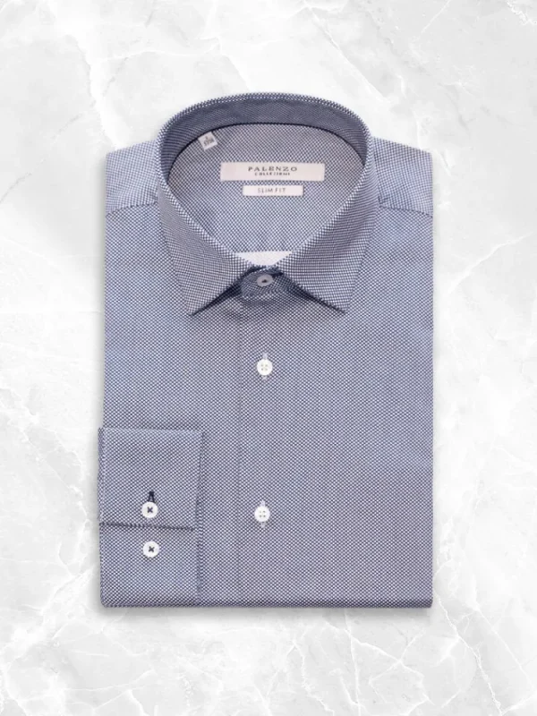 Palenzo Prêt-à-porter | Chemise petit col français - Bleu marine imprimé