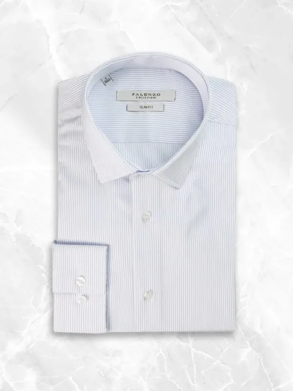Palenzo Prêt-à-porter | Chemises | Chemise petit col français - Bleu rayures