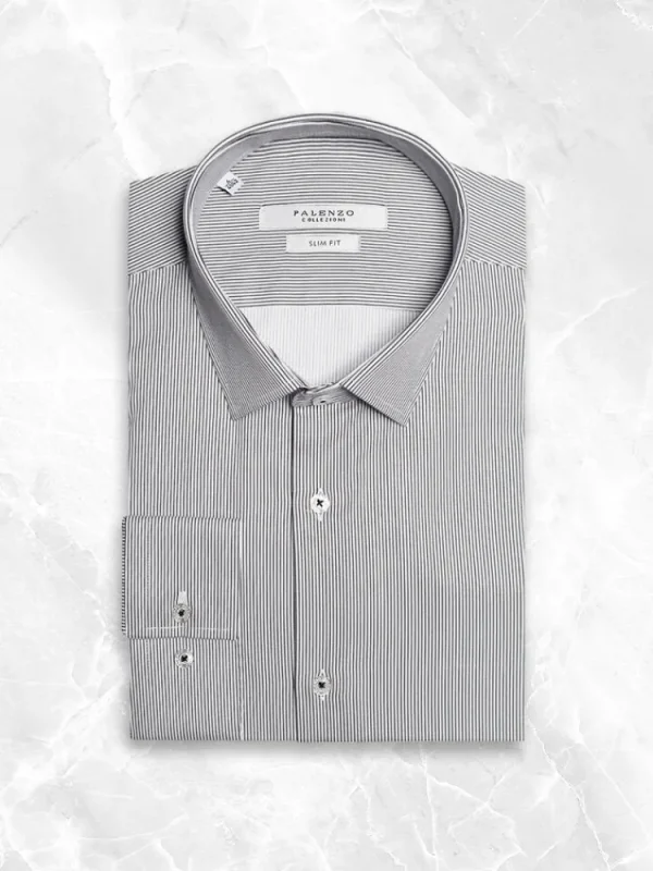 Palenzo Prêt-à-porter | Chemises | Chemise petit col français - Blanc et noir rayures