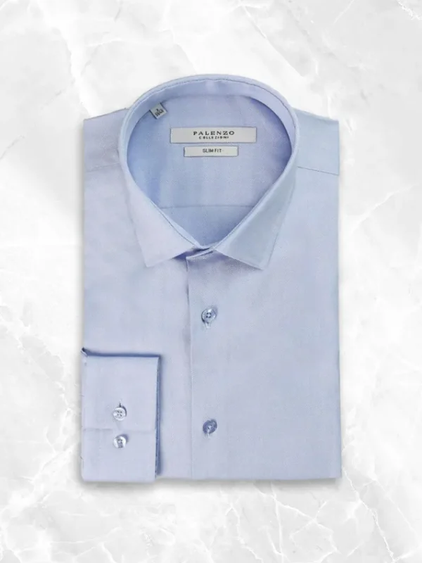Palenzo Prêt-à-porter | Chemise petit col français - Bleu fil à fil