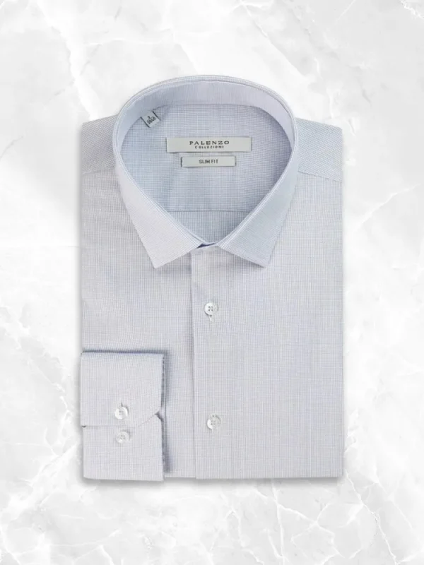 Palenzo Prêt-à-porter | Chemises | Chemise petit col français - Bleu micro carreaux
