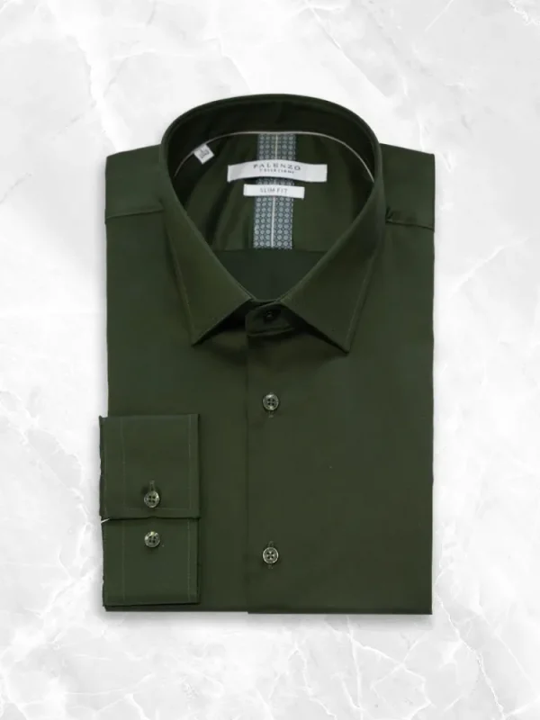 Palenzo Prêt-à-porter | Chemise petit col français vert - Kaki