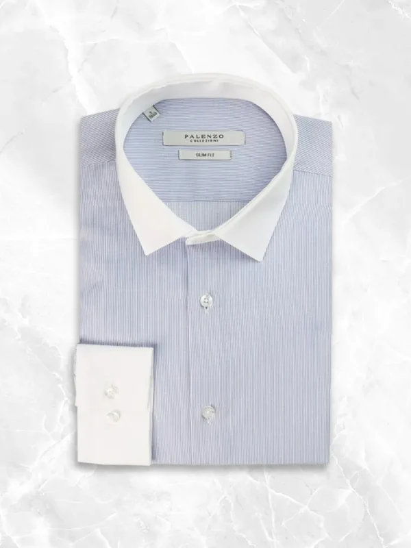 Palenzo Prêt-à-porter | Chemises | Chemise petit col français - Bleu rayures