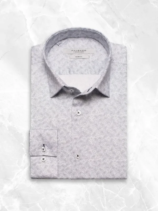 Palenzo Prêt-à-porter | Chemise petit col français - Blanc et gris imprimé