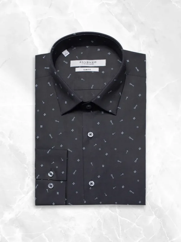 Palenzo Prêt-à-porter | Chemises | Chemise petit col français - Noir imprimé