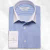 Palenzo Prêt-à-porter | Chemise petit col français - Blanc et bleu rayures