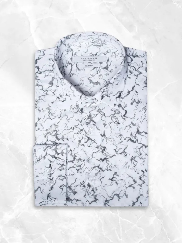 Palenzo Prêt-à-porter | Chemises | Chemise petit col français - Blanc et noir imprimé