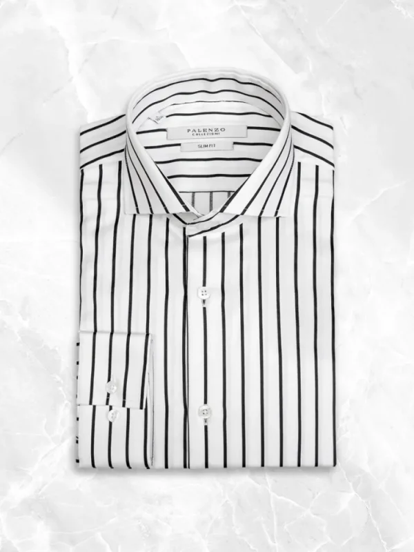 Palenzo Prêt-à-porter | Chemises | Chemise petit col français - Blanc et bleu marine rayures