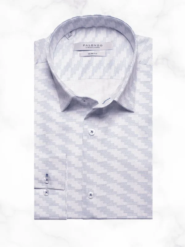 Palenzo Prêt-à-porter | Chemise petit col français - Blanc et bleu imprimé