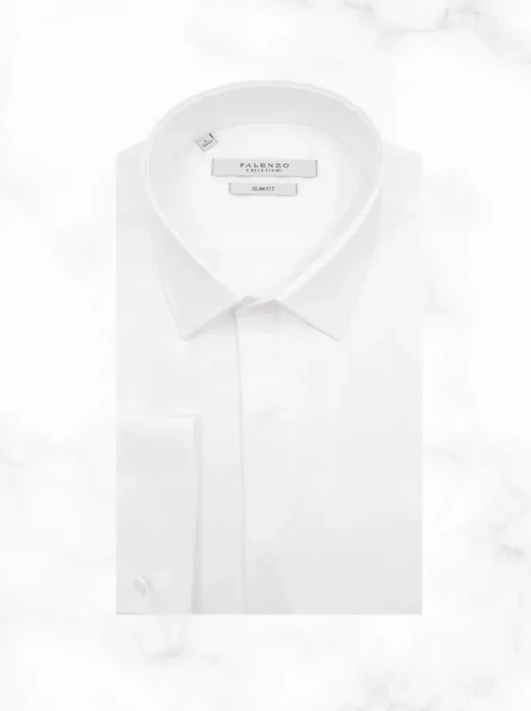 Palenzo Prêt-à-porter | Chemises Cérémonie | Chemise petit col français - Blanc bi-matière