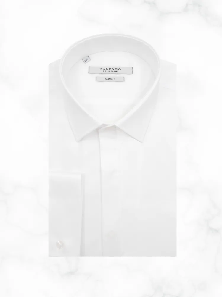 chemise_petit_col_franais_0-64.webp Palenzo Prêt-à-porter | Chemises Cérémonie | Chemise petit col français - Blanc bi-matière
