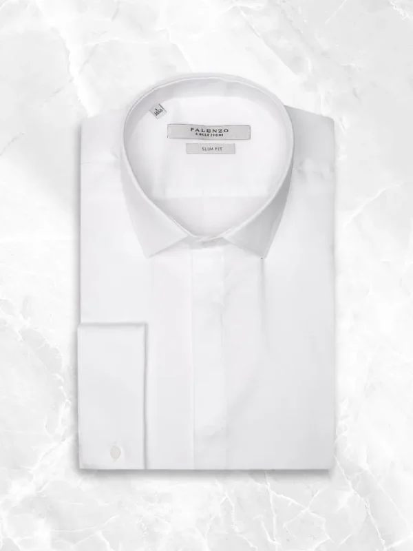 Palenzo Cérémonie | Prêt-à-porter | Chemise petit col français poignets mousquetaires - Blanc