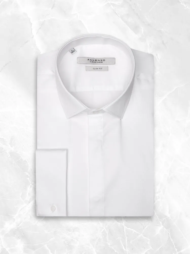 chemise_petit_col_franais_0-66.webp Palenzo Cérémonie | Prêt-à-porter | Chemise petit col français poignets mousquetaires - Blanc