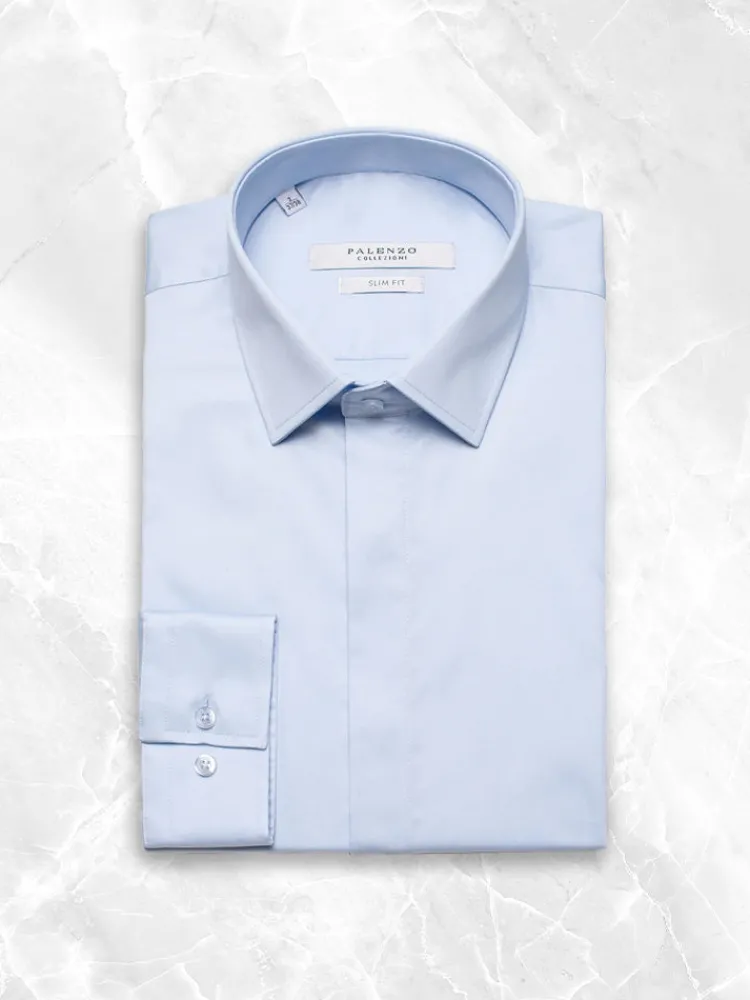 chemise_petit_col_franais_0-8.webp Palenzo Prêt-à-porter | Chemises | Chemise petit col français - Bleu ciel