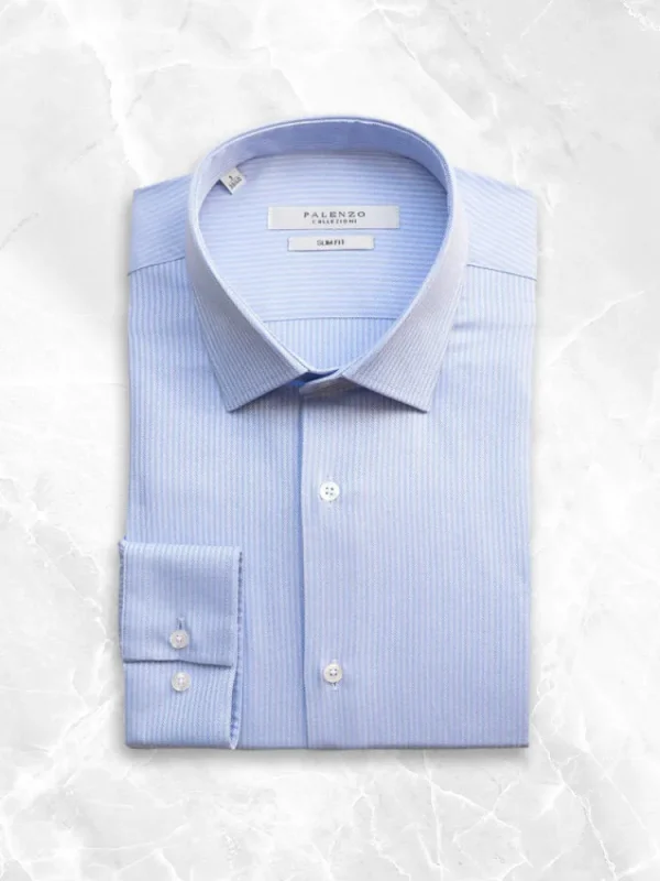 Palenzo Prêt-à-porter | Chemises | Chemise petit col français - Blanc et bleu ciel rayures
