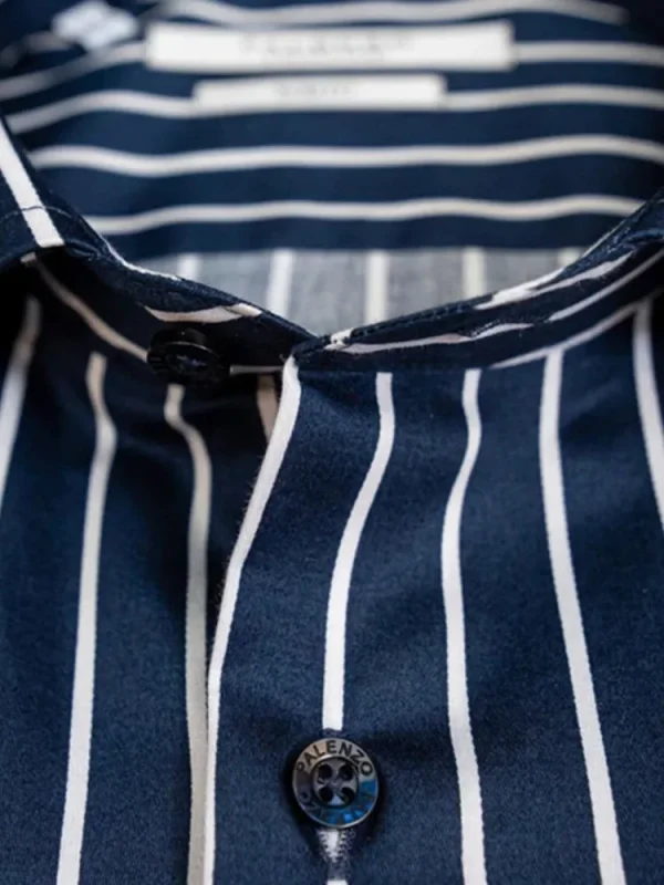 Palenzo Prêt-à-porter | Chemises | Chemise petit col français - Bleu marine et blanc rayures