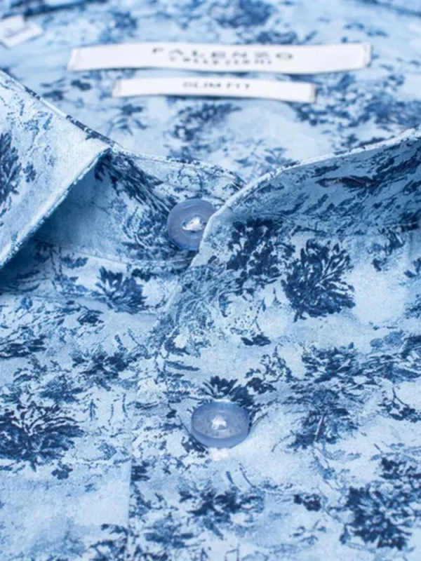 Palenzo Prêt-à-porter | Chemises | Chemise petit col français - Bleu et bleu marine imprimé