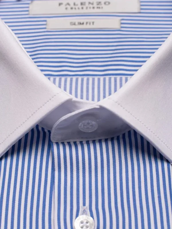 Palenzo Prêt-à-porter | Chemise petit col français - Blanc et bleu rayures