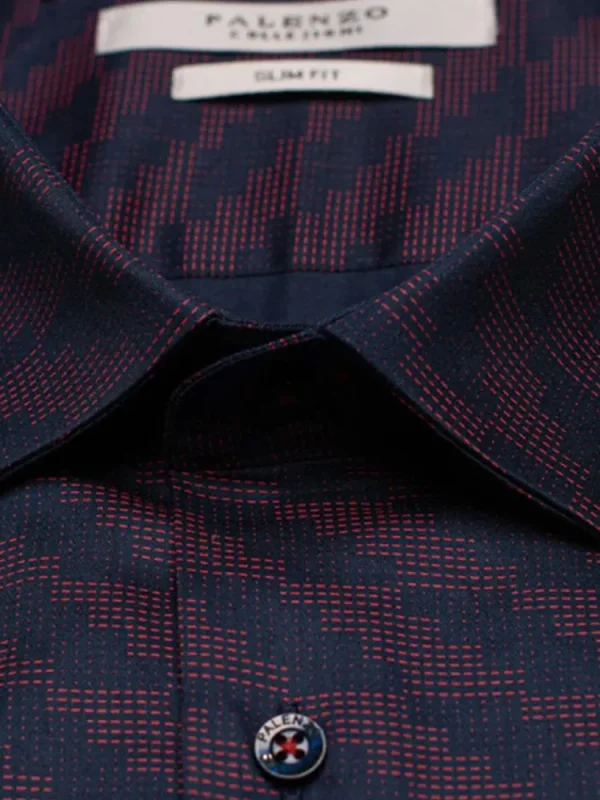 Palenzo Prêt-à-porter | Chemises | Chemise petit col français - Bleu marine et rouge imprimé