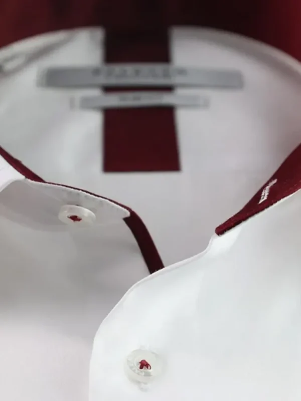 Palenzo Prêt-à-porter | Chemises | Chemise petit col français - Blanc et rouge bordeaux