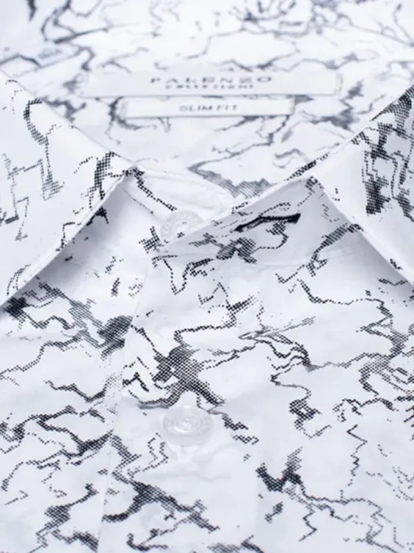 Palenzo Prêt-à-porter | Chemises | Chemise petit col français - Blanc et noir imprimé