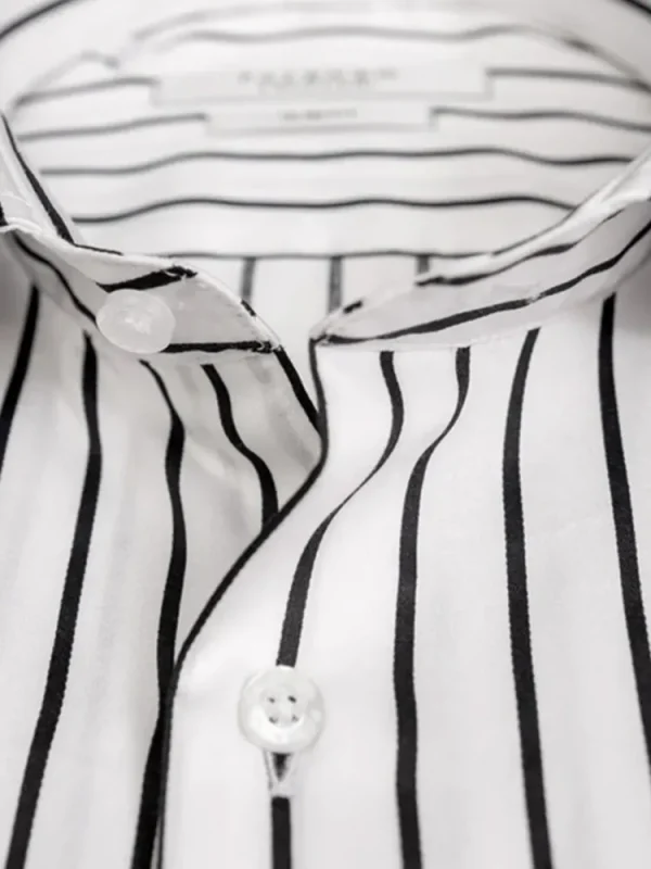 Palenzo Prêt-à-porter | Chemises | Chemise petit col français - Blanc et bleu marine rayures