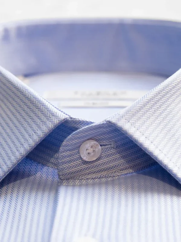 Palenzo Prêt-à-porter | Chemises | Chemise petit col français - Blanc et bleu ciel rayures