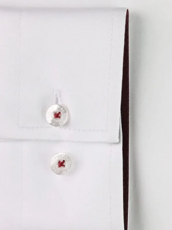 Palenzo Prêt-à-porter | Chemises | Chemise petit col français - Blanc et rouge bordeaux