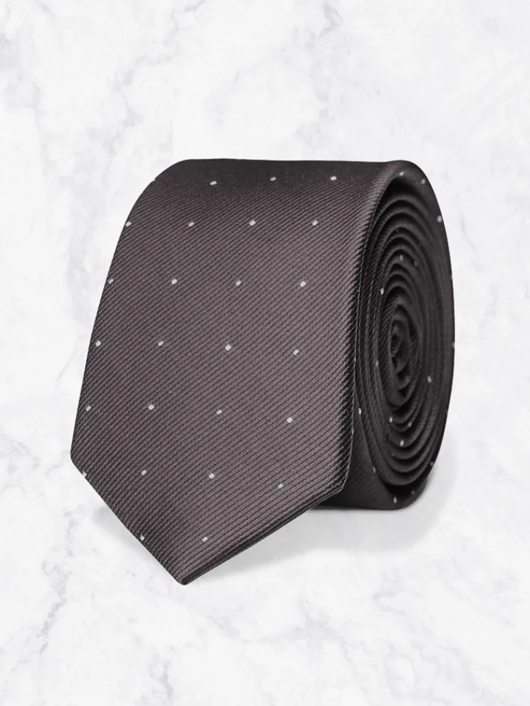 cravate__anthracite_pois__0.webp Palenzo Cravates Et Nœuds Papillon | Cravate - Anthracite pois blancs