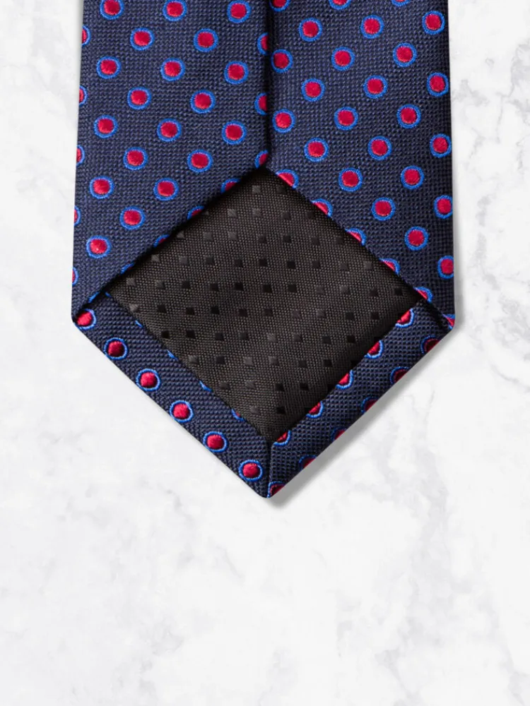 cravate__bleu__pois_framb_1.webp Palenzo Accessoires Et Chaussures | Cravates Et Nœuds Papillon | Cravate - Bleu à pois framboises
