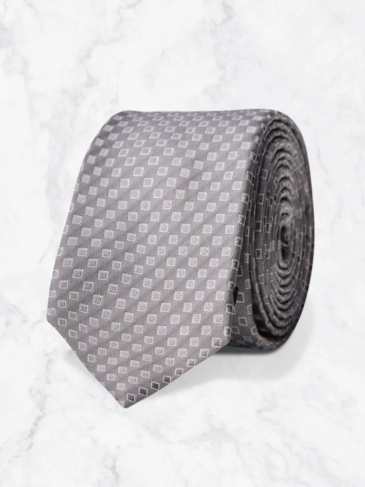 cravate__gris__carrs_0-1.webp Palenzo Accessoires Et Chaussures | Cravates Et Nœuds Papillon | Cravate - Gris à carrés
