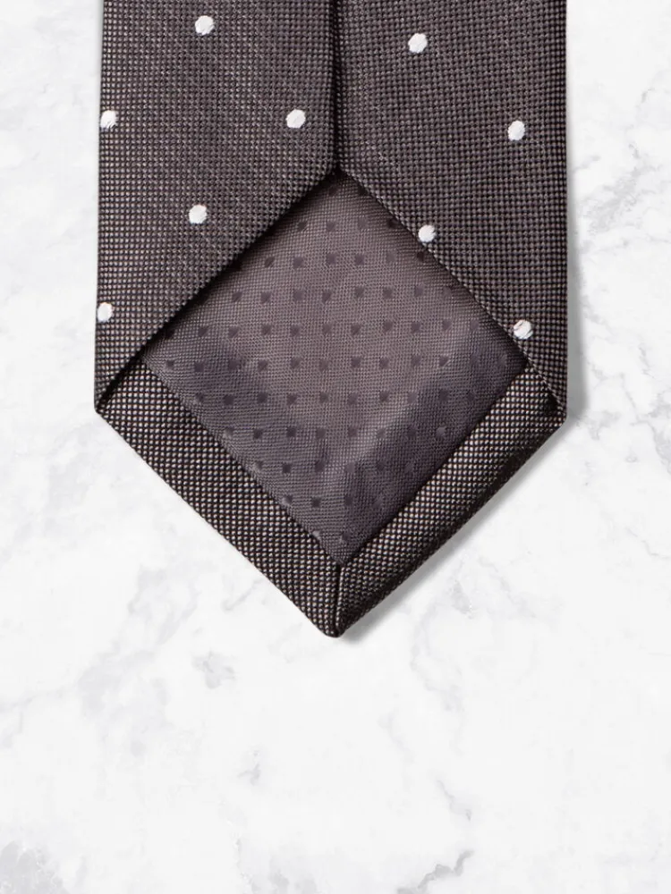 cravate__gris__pois_1.webp Palenzo Accessoires Et Chaussures | Cravates Et Nœuds Papillon | Cravate - Gris à pois