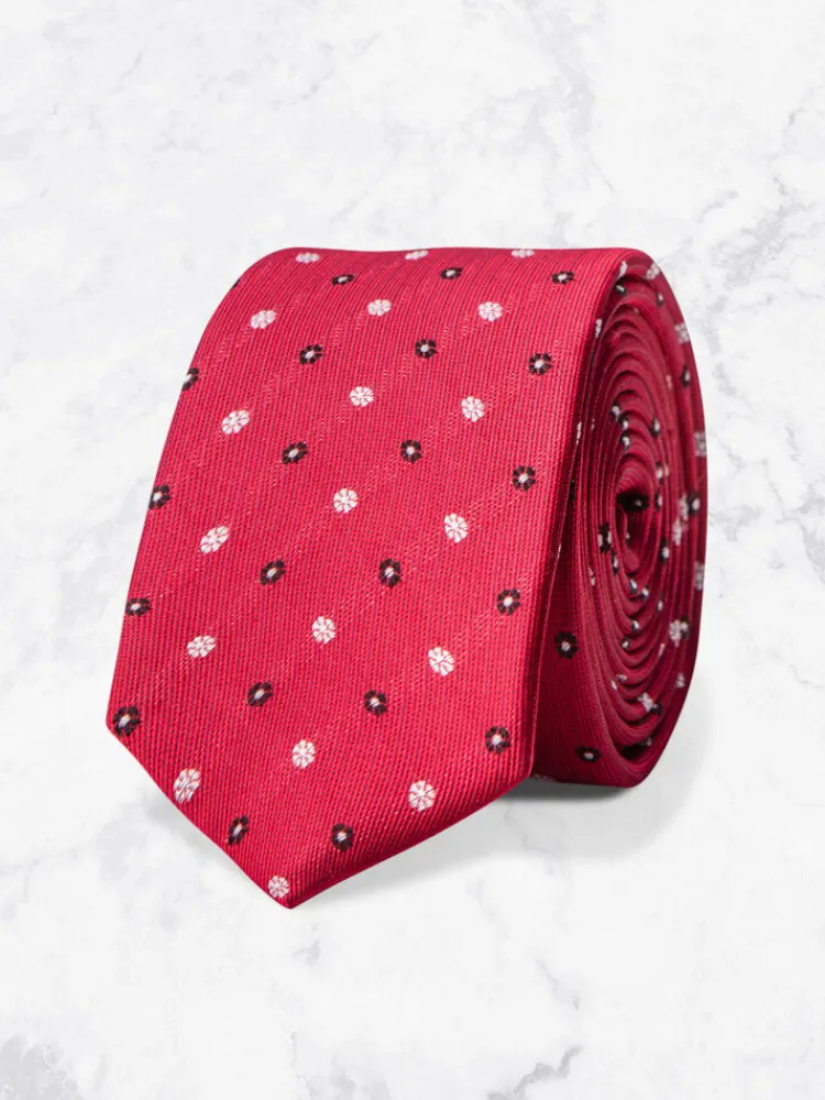 cravate__rouge__flocons_n_0.webp Palenzo Cravates Et Nœuds Papillon | Cravate - Rouge à flocons noirs et blancs