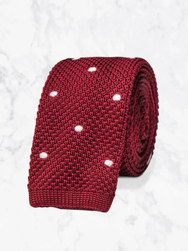Palenzo Accessoires Et Chaussures | Cravates Et Nœuds Papillon | Cravate tricotée - Bordeaux à pois blancs