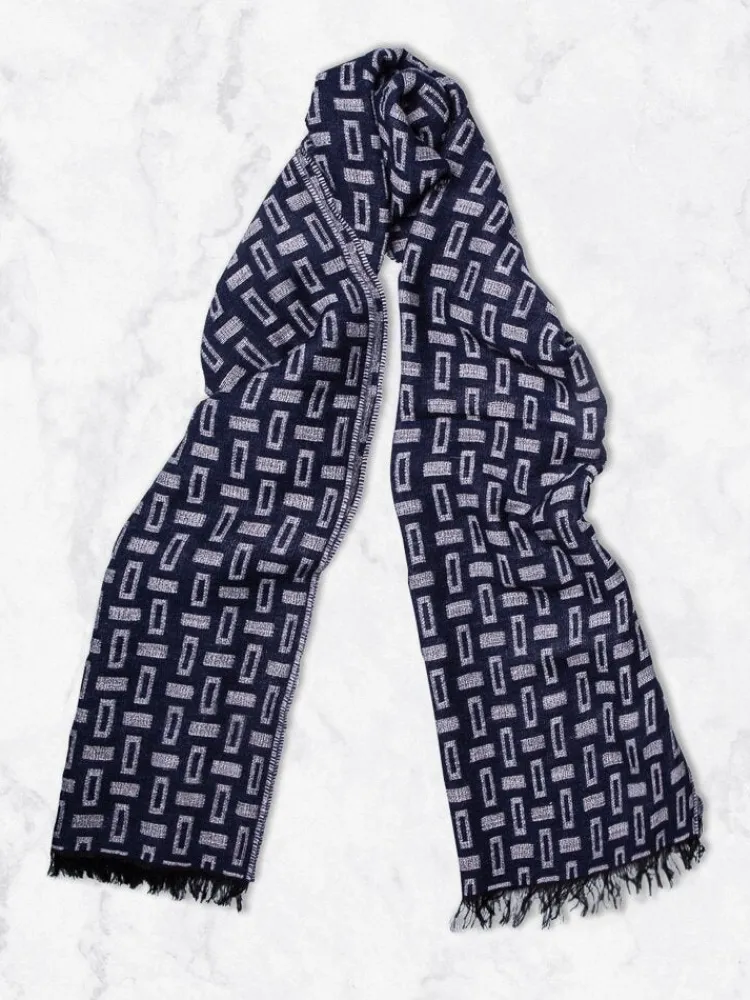 echarpe__bleu_marine_et_g_0-1.webp Palenzo Accessoires Et Chaussures | Echarpe - Bleu marine et gris taupé