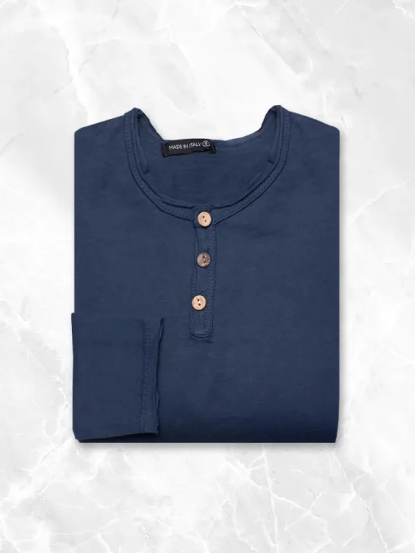 Palenzo Prêt-à-porter | Polo, Tee-shirt | T-shirt col tunisien - Bleu marine